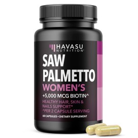 Saw Palmetto for Women with Biotin 5000mcg - Powerful DHT Blocker to Support Hair, Skin, and Nail Health - 60 Count - Vegan, Non-GMO Vitamin for Stronger, Fuller Looking Locks - 1 Month Supply