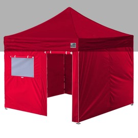 Eurmax USA Full Zippered Walls for 10 x 10 Easy Pop Up Canopy Tent,Enclosure Sidewall Kit with Roller Up Mesh Window and Door 4 Walls ONLY,NOT Including Frame and Top（Red）