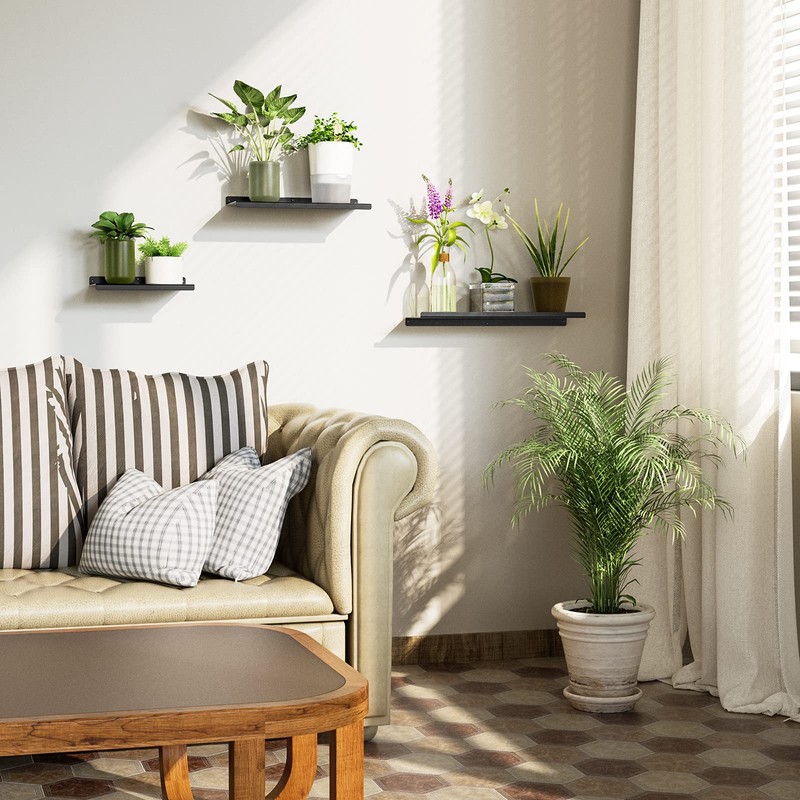 SRIWATANA Black Floating Shelves, Metal Wall Shelves Set of 3