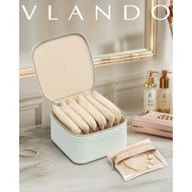 Vlando Travel Jewelry Box,Jewelry Travel Case with 6 Velvet Jewelry Zipper Pockets Travel Jewelry Organizer for Ring Bracelet Christmas Wedding Birthday Gifts for Wife Daughter Lake Blue