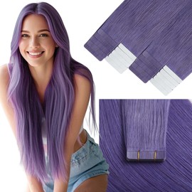 Loxxy Seamless Invisible Tape in Hair Extensions Human Hair 18inch Purple Soft Remy Hair Extensions Real Human Hair Tape in Skin Weft Natural Hair for Party 10 Piece Purple 25g