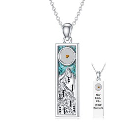 Reaii Mustard Seed Necklace 925 Sterling Silver Natural Turquoise Faith Mountain Pendant Christian Necklace Your Faith Can Move Mountain Christian Jewelry Gifts for Women