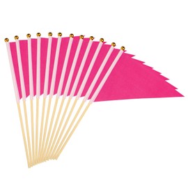 PATIKIL 8x3 Inch Mini Pennant Flags, 12Pcs Wooden Pole Small Handheld Blank Solid Flag on Stick for DIY Graffiti Birthday Carnival Celebration Sports, Rose Red