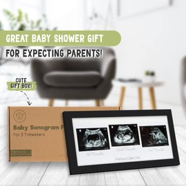 KeaBabies Baby Triple Sonogram Picture Frame Baby Footprint & Handprint Inkless Ink Pad Bundle - Baby Nursery Decor, Pregnant Mom Gifts (Onyx Black) - Newborn Baby Stamp Pad Kits (Jet Black)