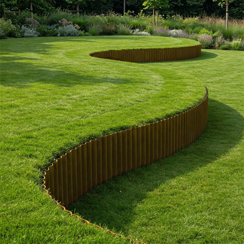 Worth Pre-Rusted Wide-Corrugated Garden Edging, 8" x20Ft Sturdy Steel Lawn
