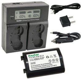 Kastar 1-Pack EN-EL4a Battery and AC LCD Dual Fast Charger Compatible with Nikon EN-EL4, EN-EL4a, EN-EL4e Battery, Nikon MH-21, MH-22 Charger, Nikon Grip MB-D10 D300 D300S D700 MB-40 (W/BL-3 Chamber)