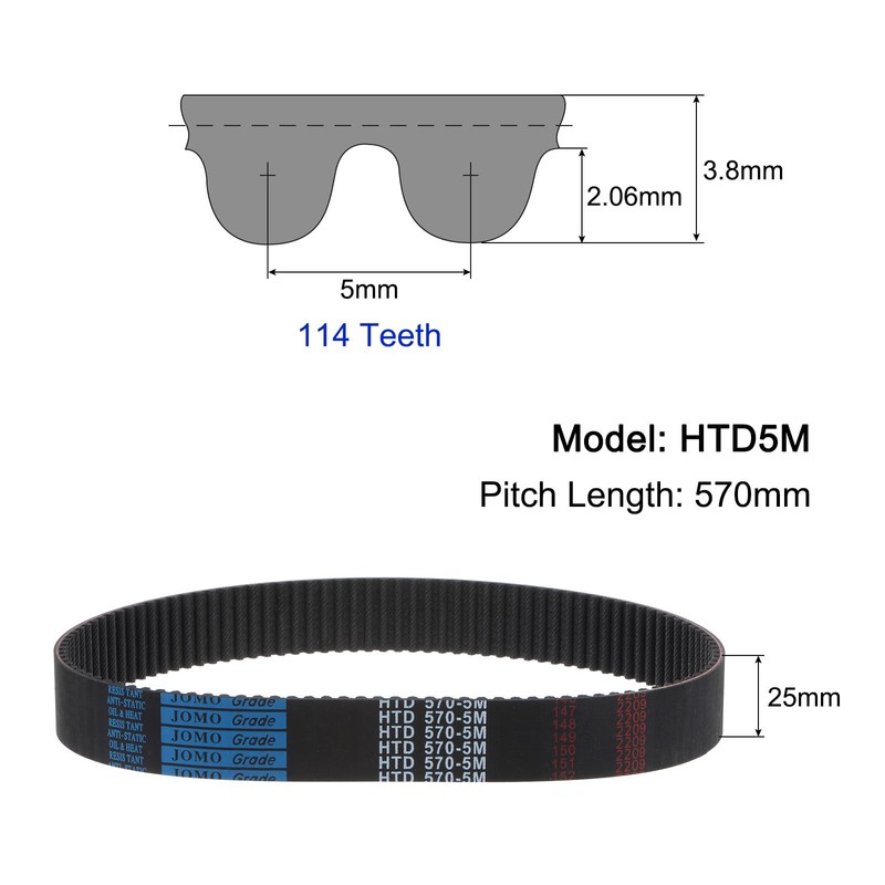 sourcing map HTD-5M Rubber Toothed Belt 570 mm Circumference x