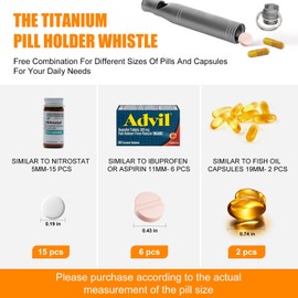 RXLUY Titanium Emergency Whistle with Hidden Pill Holder Case, Portable Waterproof Fob Medicines Organizer 120db+ Survival Whistles Keychain Container for Outdoors, Camping, Travel EDC Accessories