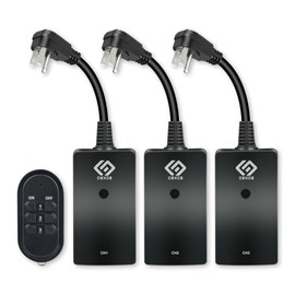 OSKOS Outdoor 3 Pack Outlets with Wireless Remote Control, 0.5ft Power Cord, Black.
