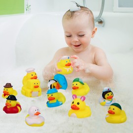 Forreen Bath Toy Baby 17 Pieces Bath Duck Funny Summer Theme Colourful Rubber Bath Ducks Squeaky Bath Ducks Cute Bath Toy for Baby Showers, Beaches, Swimming Pools, Bathtubs