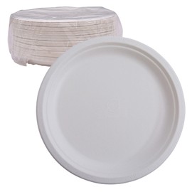 ECO PRODUCTS Compostable Disposable Paper Plates, 6" Round Eco-Friendly Molded Fiber Plates, Grease & Cut Resistant, White, Pack of 50