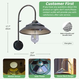 Fashionoda Solar Gooseneck Lights Outdoor Waterproof - Motion Sensor Rustic Vintage Porch Lights with Clear Glass LED Edison Bulbs and 4 Solar Panels for Barn,Patio,Coop,Shed and Courtyard(Bronze 1P)