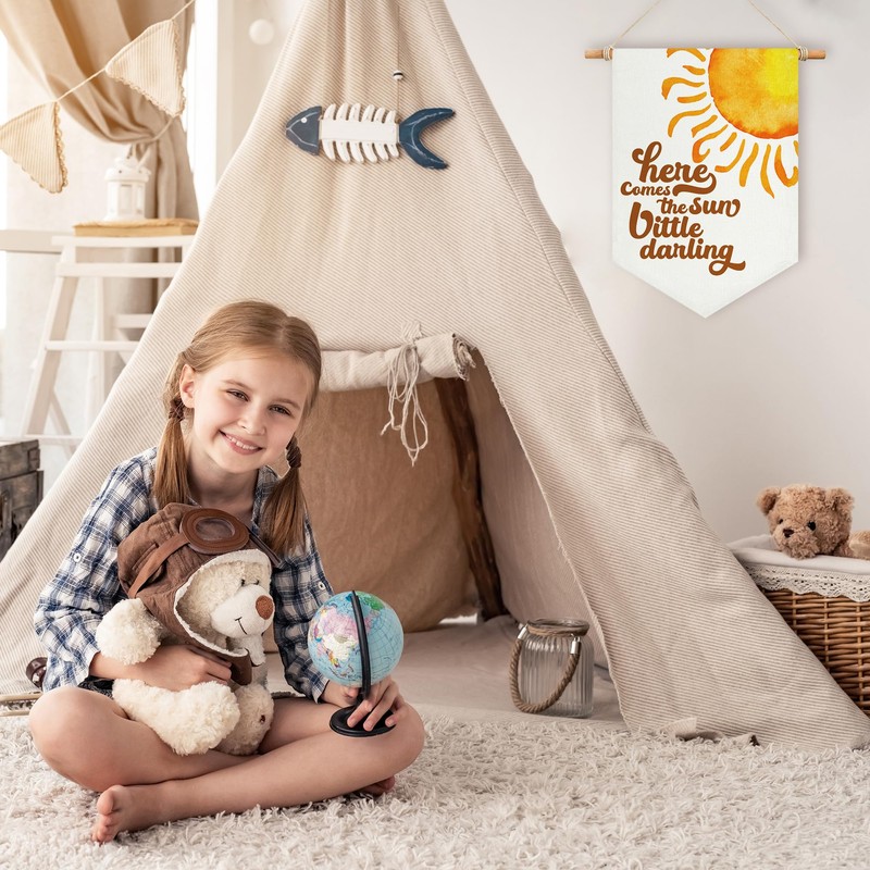 Here Comes The Sun Little Darling Canvas Banner for Baby
