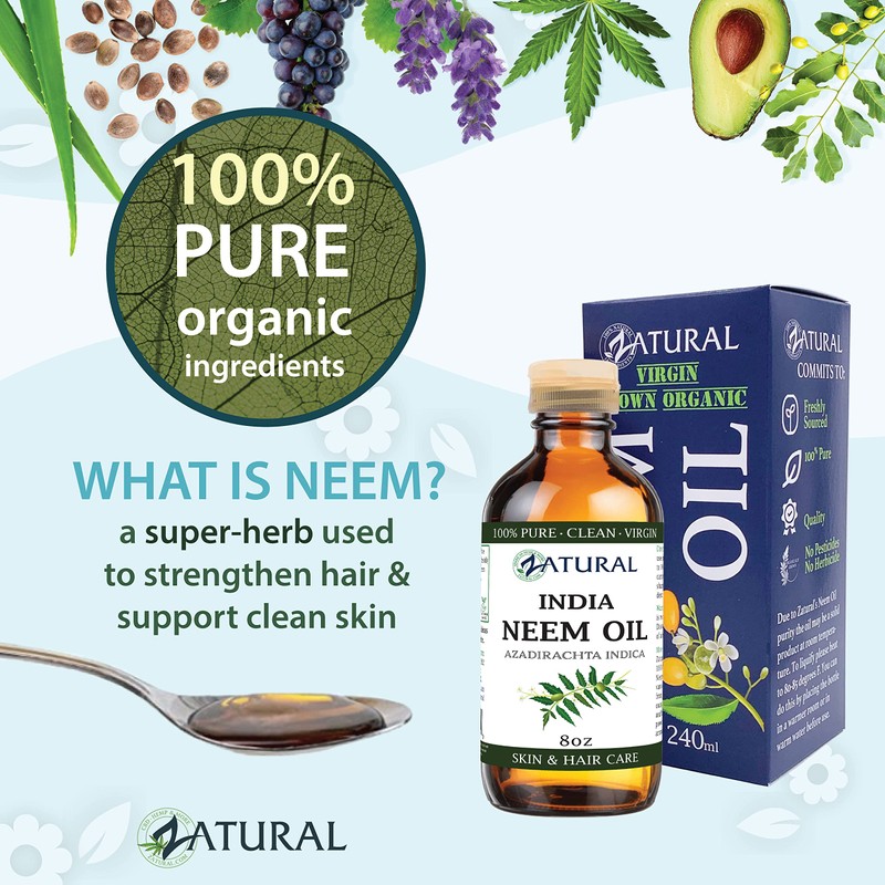 Zatural Organically Grown Neem Oil 100% Pure Cold Pressed Seed
