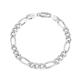 LeCalla Solid 925 Sterling Silver Italian 5 MM Diamond-Cut Figaro Chain Bracelet for Men 9 Inches