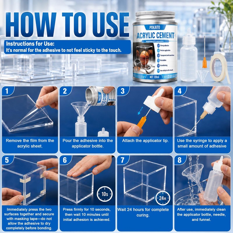 POKAITO Acrylic Cement with Applicator Bottle, Seamless Bond Acrylic Sheet
