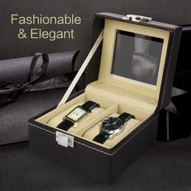 1 Pieces Watch Display Box, 2-Slot Watch Case black PU Leather Watch Box with Clear Lid Removable Watch Pillow, Watch Box Organiser for Watch Jewellery Decoration