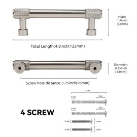 BUKOBYHE 10 Pack 3.75Inch(96mm) Brushed Satin Nickel Kitchen Cabinet Handles Knurled Cabinet Pulls Drawer Pulls Kitchen Hardware