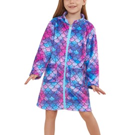 Jxstar Girls Pajamas Pjs Bathrobes Kids Zip Up Robes Plush Soft Fleece Sleepwear,Size 10 11