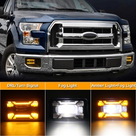 OCHYIT - Luces antiniebla LED F150 con luz antiniebla ámbar DRL/intermitente rectangular, kit de montaje compatible con Ford F150 2015-2020 Super Duty 2017-2018, 1 par