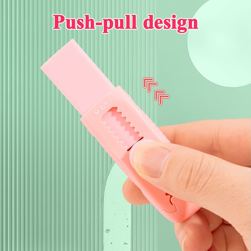 M&G 4+1 Pack Rubber Pink Erasers Sliding Retractable Eraser, Soft