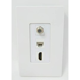 RiteAV Screwless Decorative 1 Gang Wall Plate (White/White) 3 Port - Coax (White) Cat6 (White) HDMI (White)