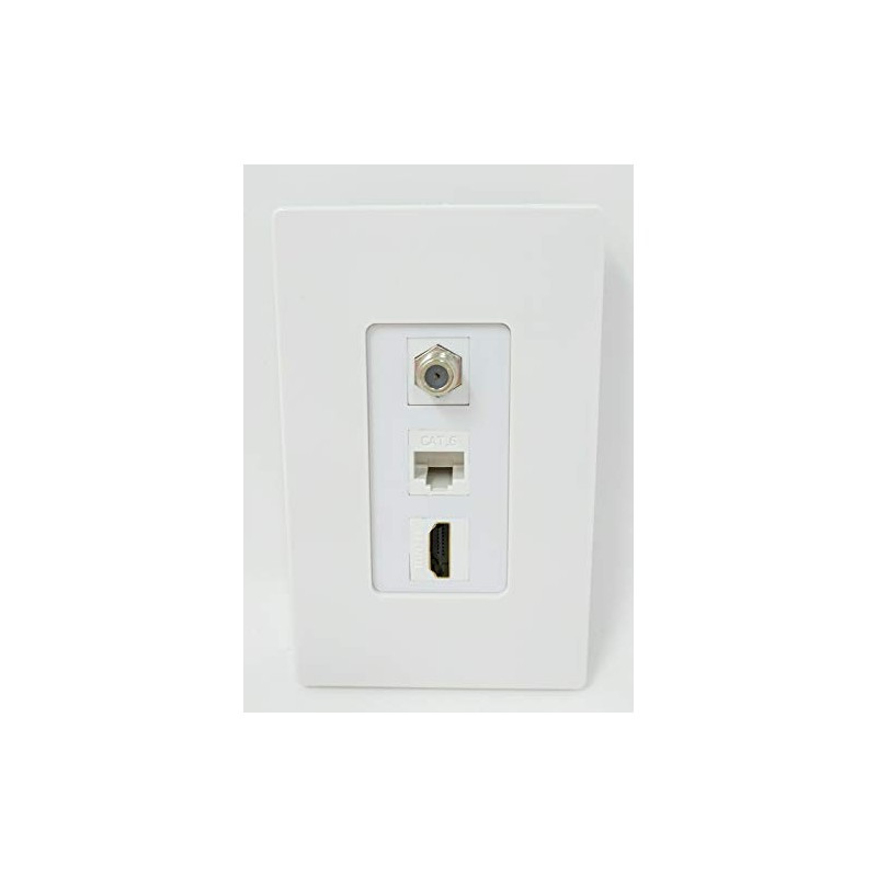 RiteAV Screwless Decorative 1 Gang Wall Plate (White/White) 3 Port