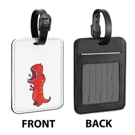 WIRESTER Set of 2 PU Leather Luggage Tag Name Tag Bag Tag for Travel Suitcase Baggage Luggage - Red T-Rex Dinosaur, Raccoon