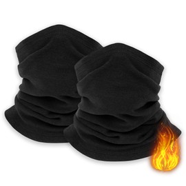 SEFIRST Pack of 2 Winter Loop Scarf Men & Women, Fleece Neck Warmer Windproof Ski Mask Tube Scarf Warmer, Neck Warmer Neckerchief for Outdoor Running Cycling Skiing Motorcycle, One Size Black, black