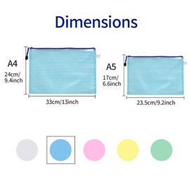 Awilnax 20Pcs Plastic Wallets A4 Zipper File Folders A5 Mesh Document Zip Lock Bags for School Supplies, Office, Homework,File Storage, Kids Puzzle Storage Bags - A4 A5 Size (20)