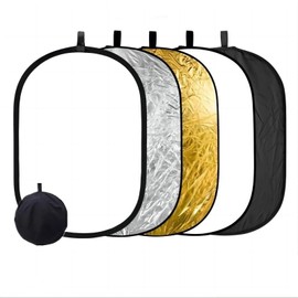 MOFEELE Juego de Reflectores de luz Fotografia 5 en 1, 60*90cm Oval Reflector Rebotador Plegable, Include Traslucent, Blanco, Negro, Plata y Oro Ideal para Fotografía Iluminación de Estudio (60X90CM)