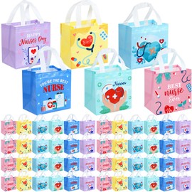 60Pcs Nurse Week Gifts Bags Bulk Nurse Appreciation Gift Bag with Handles Reusable Thank You Nurse Non Woven Treat Tote Bags Medical Assistant Party Favor for Nurses Appreciation Decorations