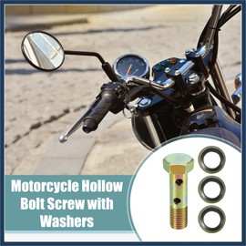 VekAuto Universal M8x1 32mm Length Motorcycle 6 Hole Hollow Bolt Screws with Washers Set Brake Hollow Screws Metric Thread Bronze Tone - Pack of 8 Auto Accessories