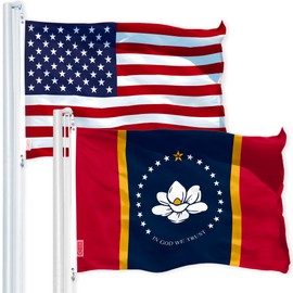 G128 Combo Pack: USA American Flag 3x5 Ft 150D Printed Stars & New Mississippi 2020 Version State Flag 3x5 Ft 150D Printed
