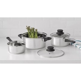 Mainstays 5 Piece Cookware Set Stainless Steel 2 Saucepans, 1 Dutch Oven, 2 Lids