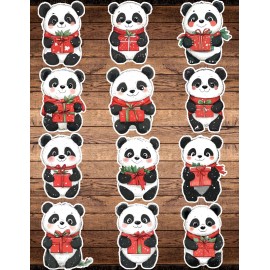 Unbranded Christamas Panda Die Cut Vinyl Stickers Set Scrapbooking Laptop Waterbottle