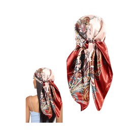 HIOQFR Seidentuch Halstuch Damen Seidenschal Bandana Satin Tuch für Haare 90x90 Piraten Kopftuch Paisley Tuch Kopftücher Head Scarf Women Haartuch Vierecktuch Damen Seide Nickitücher-Jujube-Rot