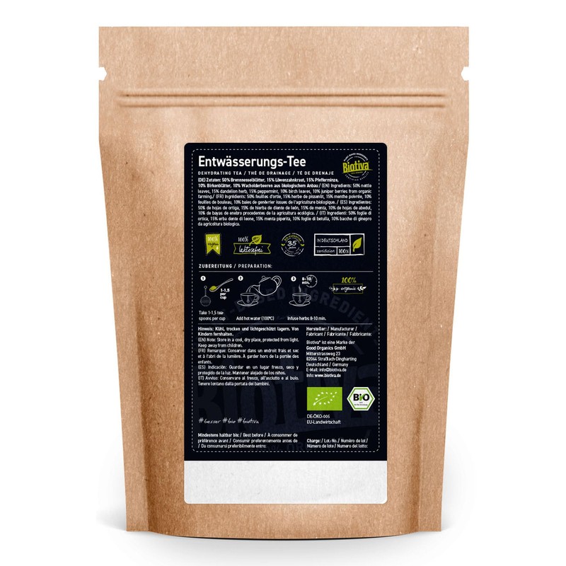 Organic Drainage Tea 200g (2x100g) - Nettle Leaves, Dandelion, Birch