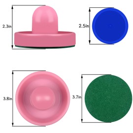 ONE250 Air Hockey Pushers and Blue Air Hockey Pucks, Goal Handles Paddles Replacement Accessories for Game Tables (4 Striker, 4 Puck Pack) (Pink & Blue)