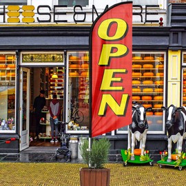 QSUM Open Themed Swooper Flag, 11 FT Now Open Advertising Feather Flag Banner for Store Sales (Open feather flag)