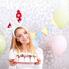 Jing xin Sequin Bunny Ears White Plush Headbands for Toddler and Wowen Rabbit Ear Headband Party Hat for Womens and Girls Easter Hats Costume(Red/Pink)