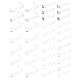 AceFun 20G Clear Nose Ring Retainers Bioflex Soft Screw Bone L-Shaped Nose Stud Rings Piercing Retainer with Clear CZ Nose Piercing Studs