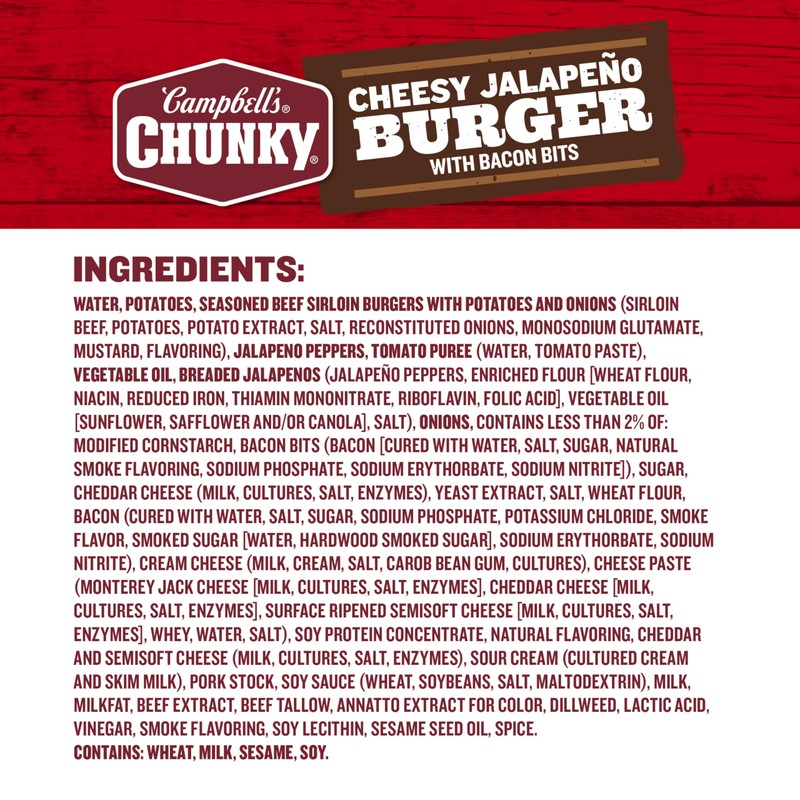 Campbell’s Chunky Soup, Cheesy Jalapeño Burger with Bacon Bits, 18.8