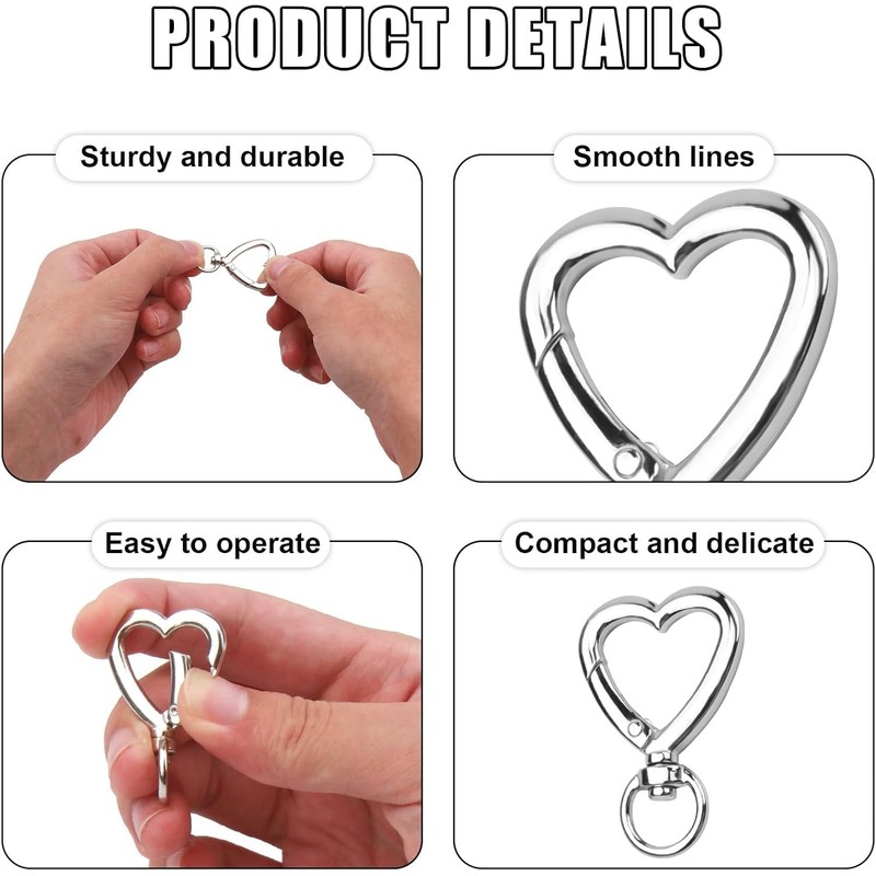 24Pcs Heart Carabiner Clasp for Keys Heart Keychain Clip Hook