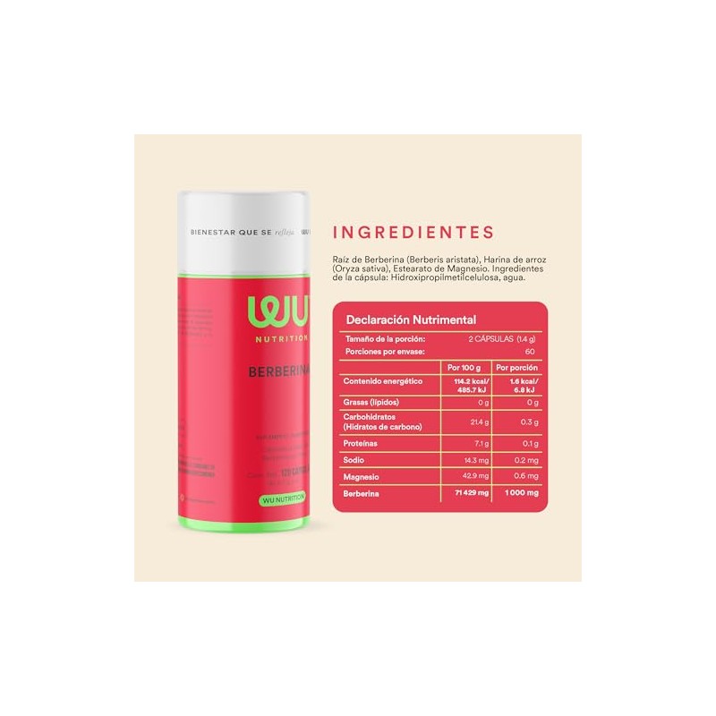 Nutrition Berberina Hcl 1000 120 Cápsulas Meses Suplemento Alimenticio Pura