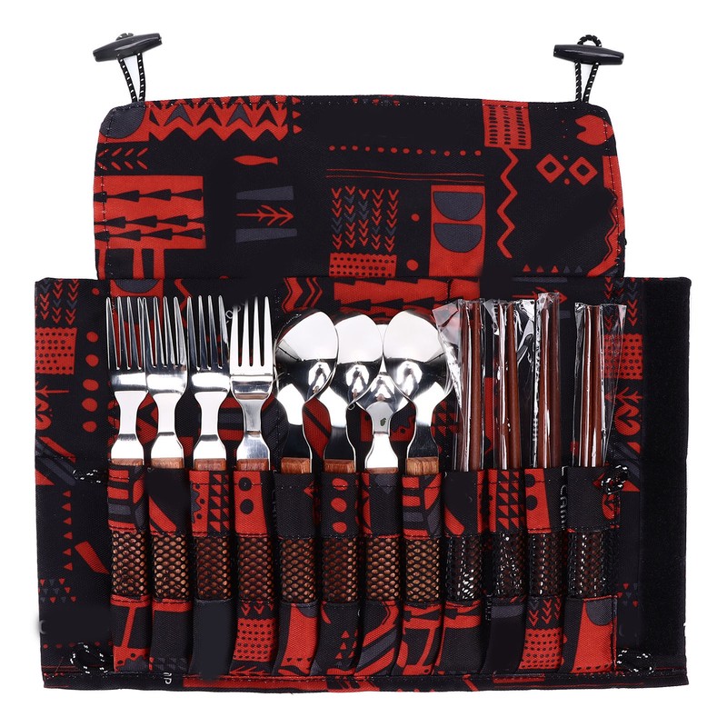 12 Pcs Stainless Steel Wooden Handle Tableware Set Outdoor 4