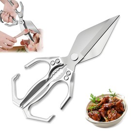 Multifunctional Heavy-Duty Kitchen Shears, 2025 New Heavy Duty Kitchen Scissors for Food with Ergonomic Handle, High-Carbon Steel Culinary Shears for Chicken, Meat, Seafood, Bone Cutting (Sliver)