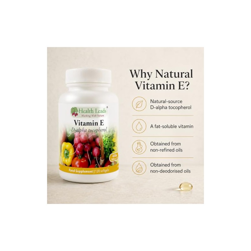 Vitamin E 400IU | Natural D-Alpha Tocopherol | 120 Capsules