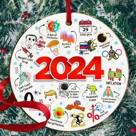 Christmas Ornaments 2024, Wooden Ornament for Christmas Tree, Funny Hot Topics 2024 Year Remember Trending Social Xmas Keepsake, Commemorative Events Holiday Hanging Decor, Friend & Family Bulk Gift