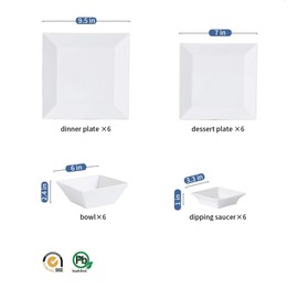 Porlien 24-Piece Classic Square Dinnerware Set for 6-Off White Plates